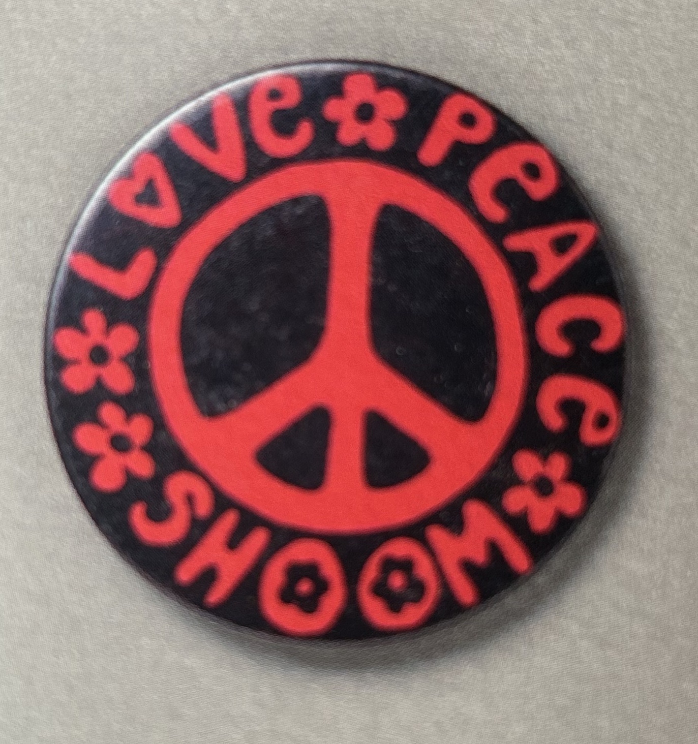 shoom love and peace badge